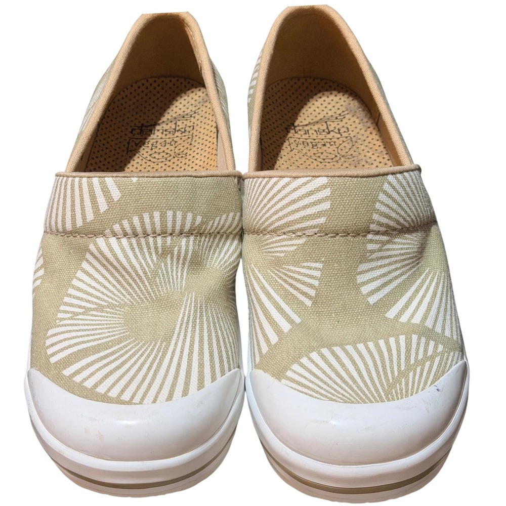 Dansko Vegan Clogs Womens 36 Tan Canvas Geometric Platform Slip Resistant Boho